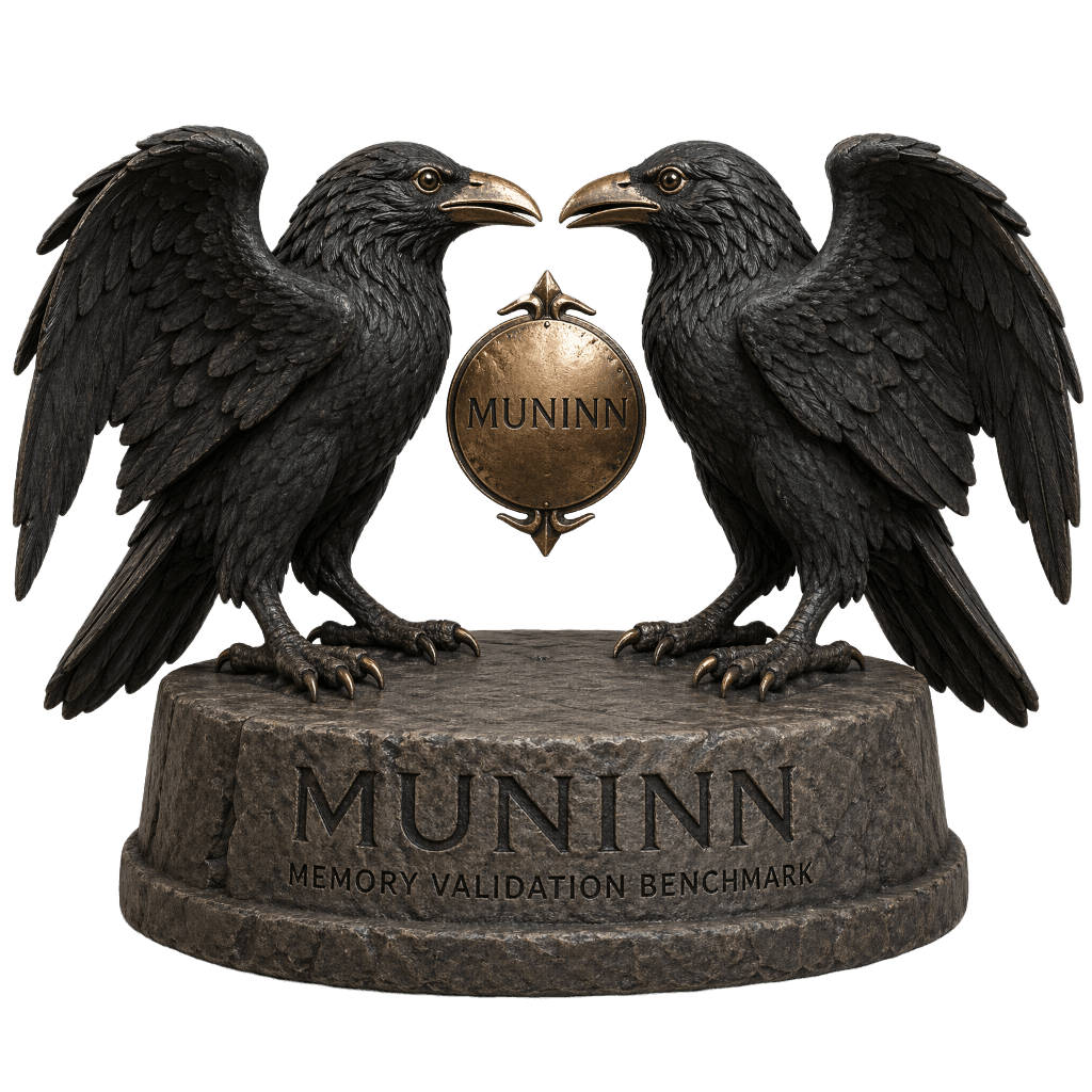 MUNINN memory validation benchmark artifact - two ravens facing each other